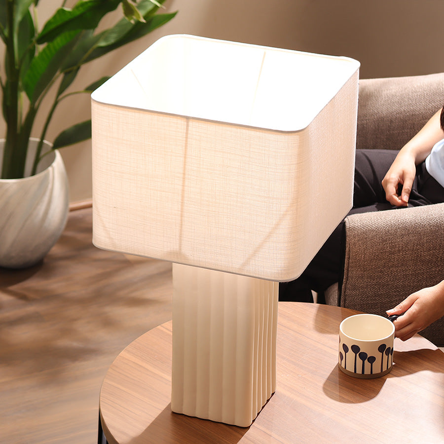 Yana Ceramic Ribbed Table Lamp XL -  Cream White