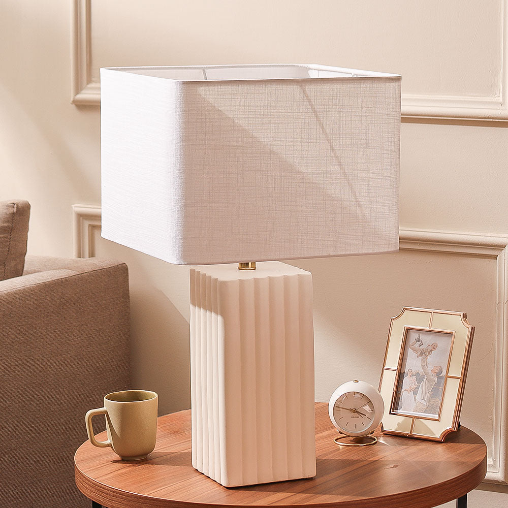 Yana Ceramic Ribbed Table Lamp XL -  Cream White