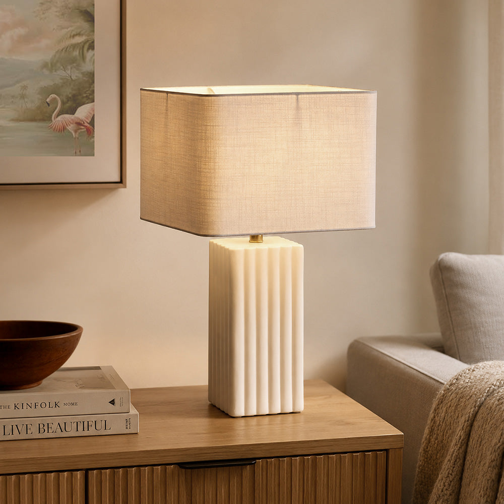 Yana Ceramic Ribbed Table Lamp XL -  Cream White