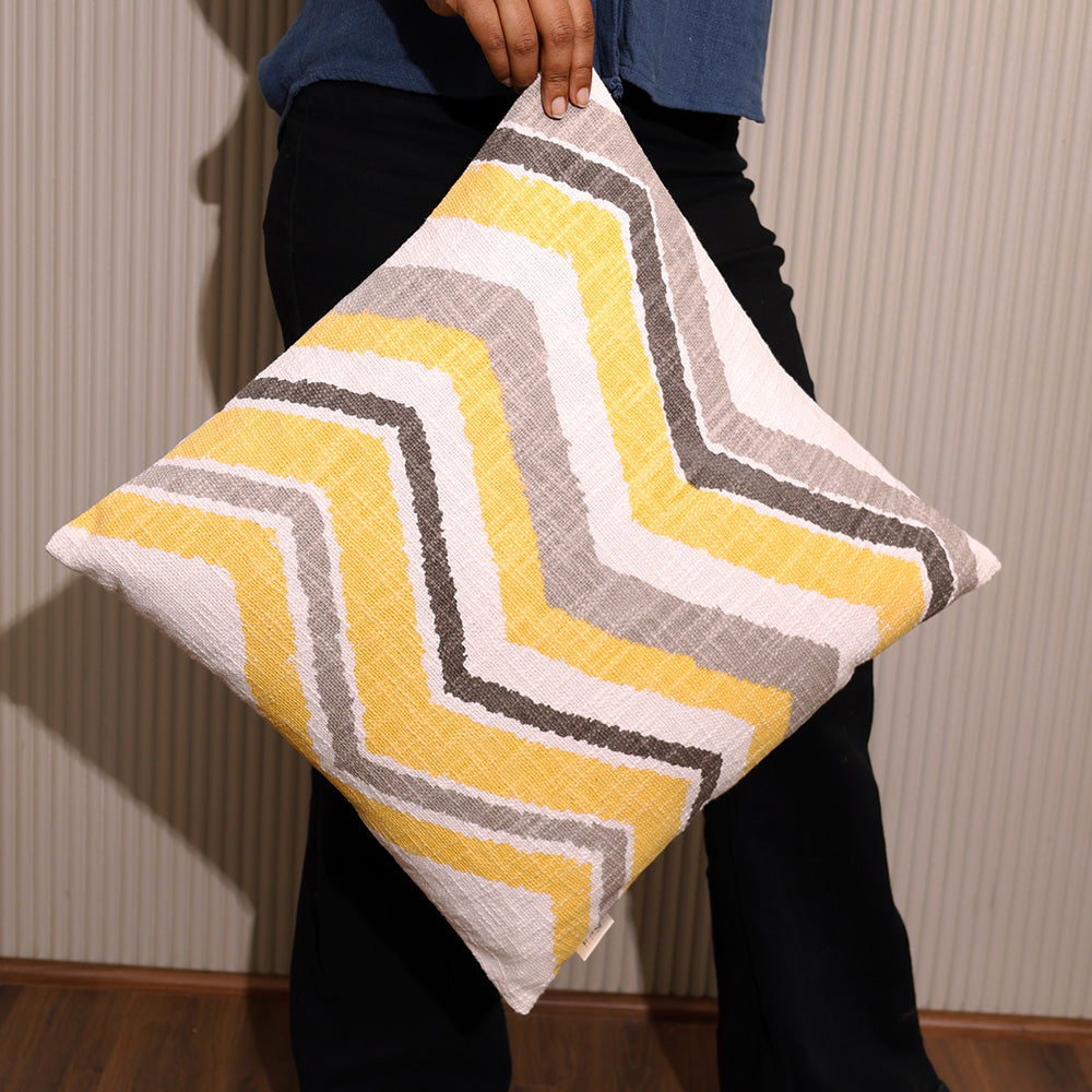 Chevron Printed Cushion Cover 45x45cm - Ochre