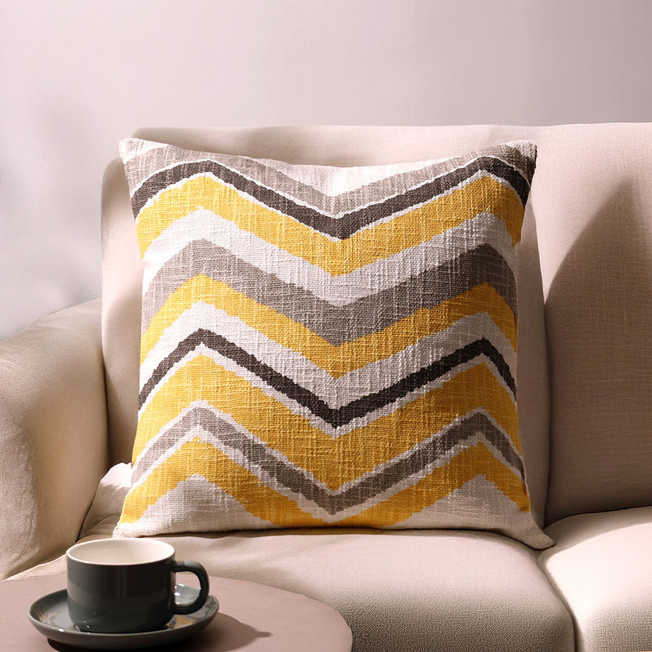 Chevron Printed Cushion Cover 45x45cm - Ochre