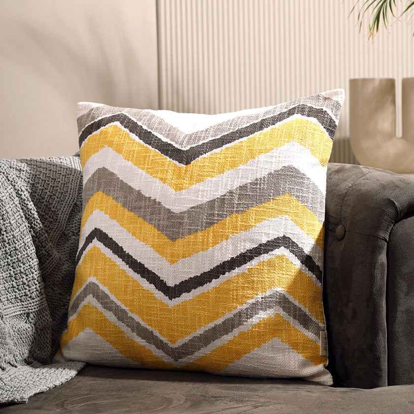 Chevron Printed Cushion Cover 45x45cm - Ochre