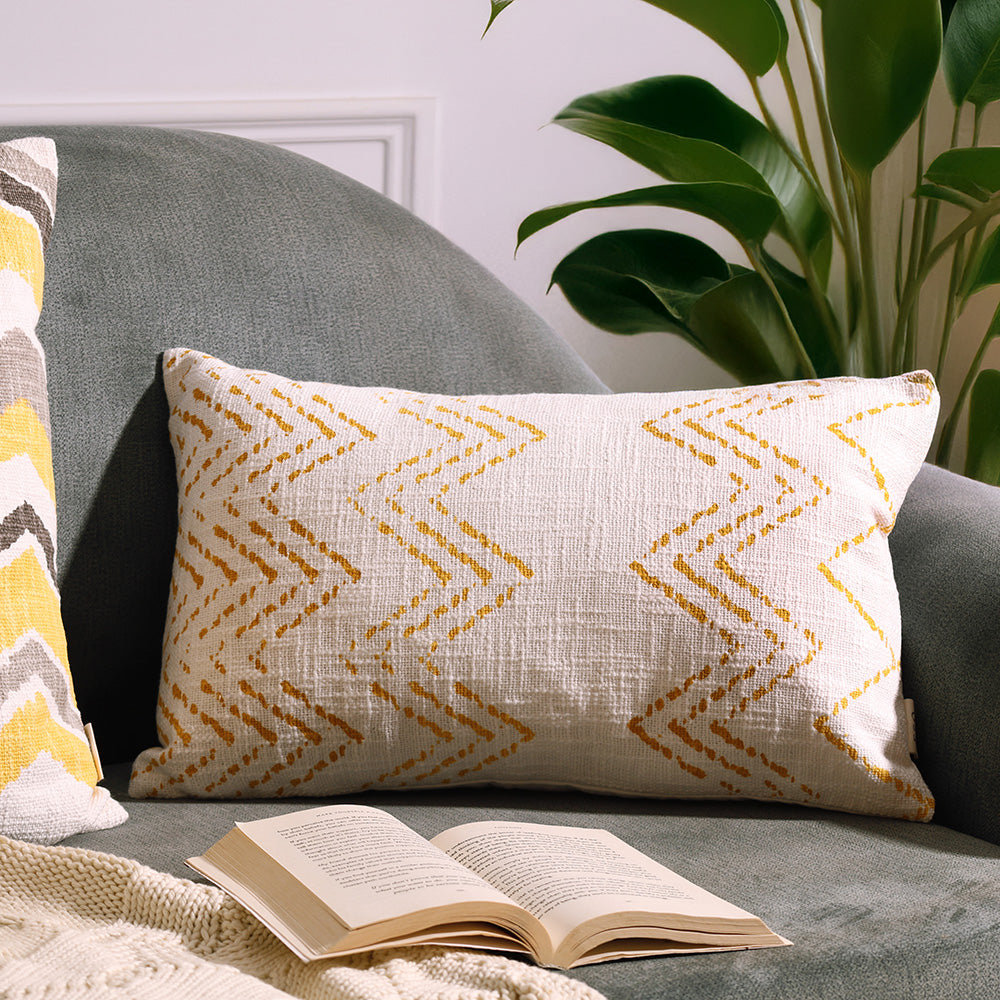 Chevron Printed Rectangular Cushion Cover 30x50cm - Ochre
