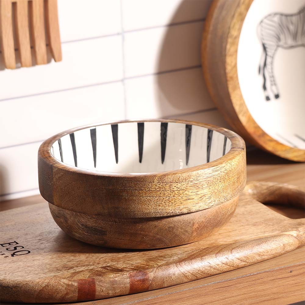 Zebra Wooden Serving Bowl Small - White Black