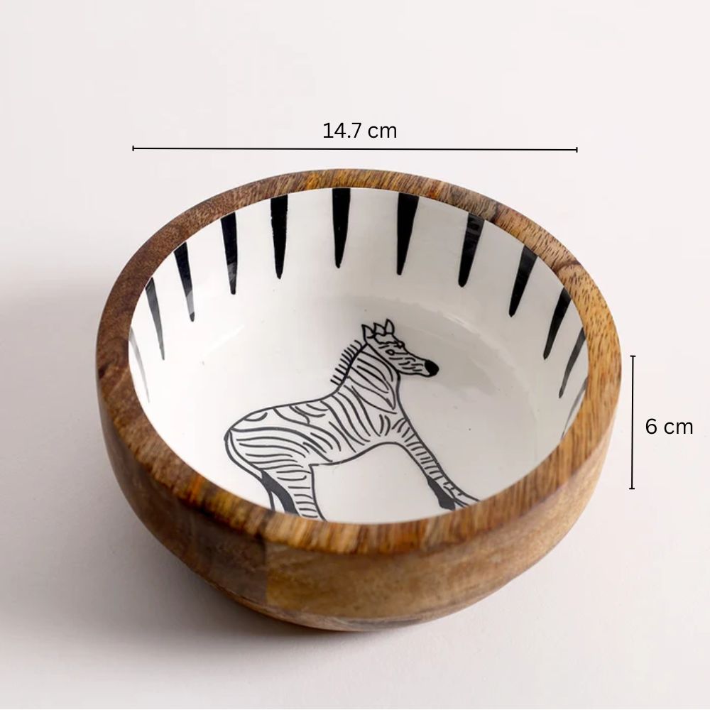 Zebra Wooden Serving Bowl Small - White Black