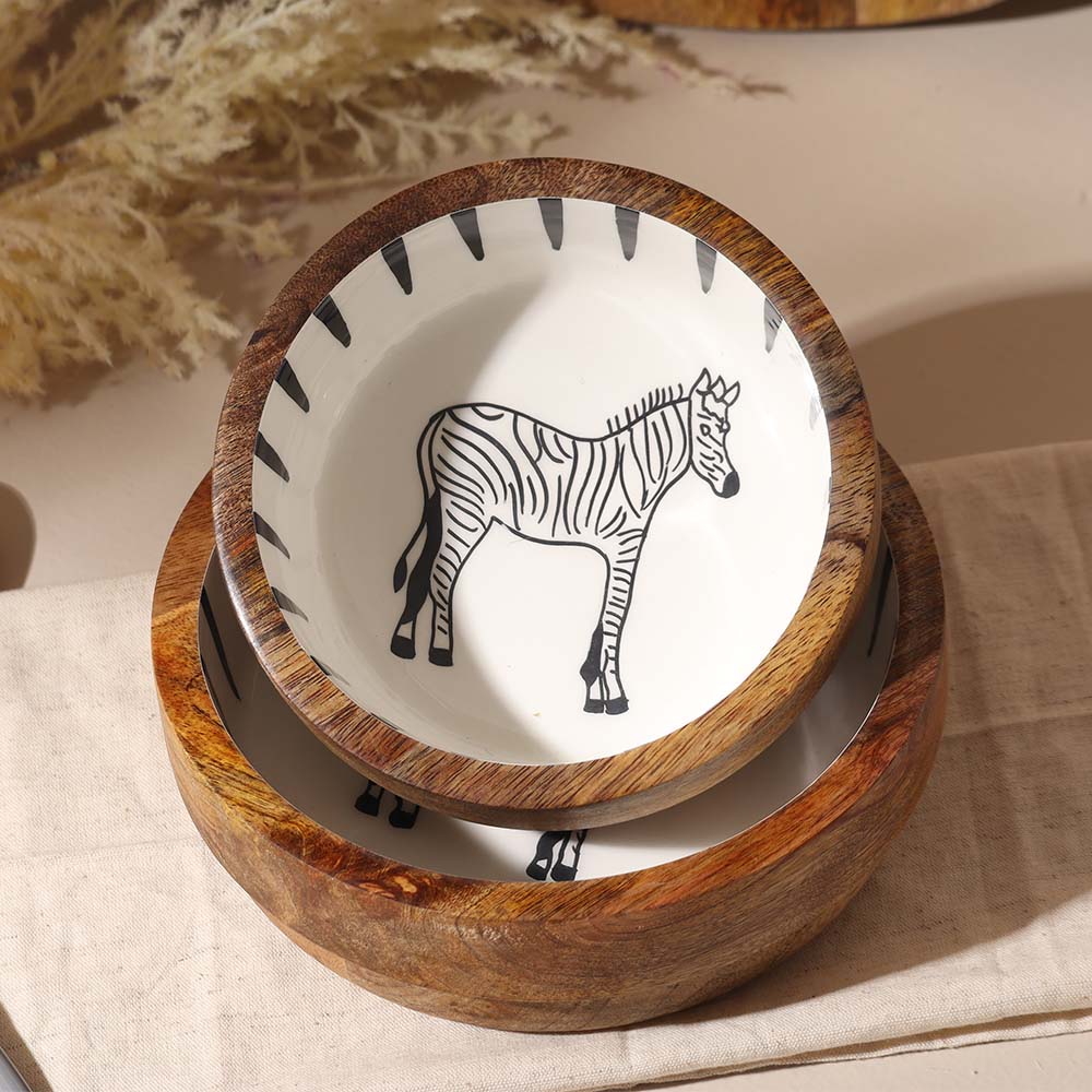 Zebra Wooden Serving Bowl Small - White Black