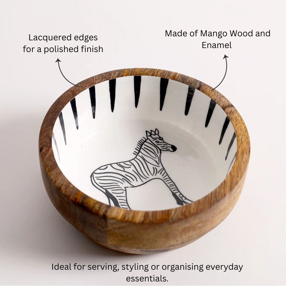 Zebra Wooden Serving Bowl Small - White Black
