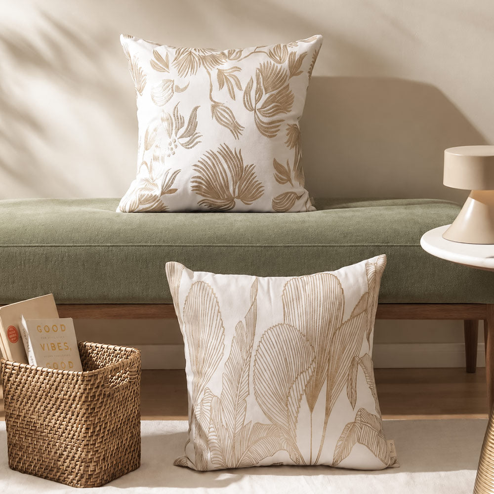 Zebrina Embroidered Cushion Cover 45x45cm - White Gold