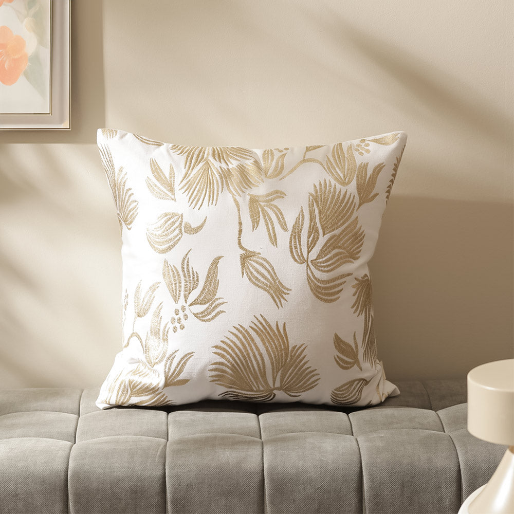 Zebrina Embroidered Cushion Cover 45x45cm - White Gold