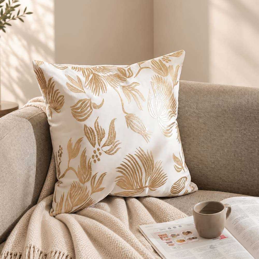 Zebrina Embroidered Cushion Cover 45x45cm - White Gold