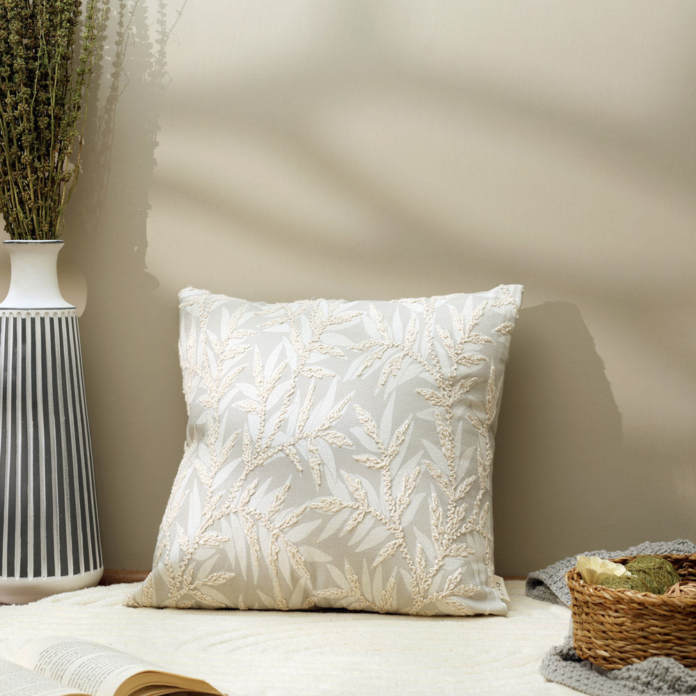 Zena Embroidered Cushion Cover 45x45cm - Sage Grey