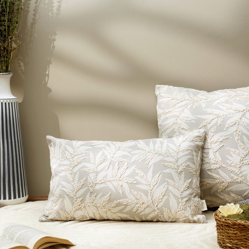 Zena Rectangular Embroidered Cushion Cover 50x30cm - Sage Grey