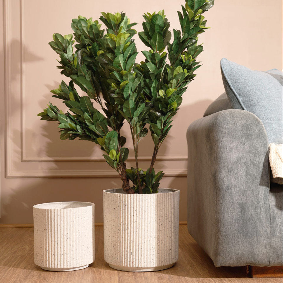 Zena Barrel Planters, Set of 2 - Speckled White