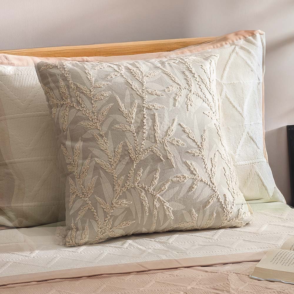 Zena Embroidered Cushion Cover 45x45cm - Sage Grey