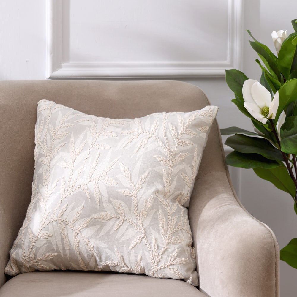 Zena Embroidered Cushion Cover 45x45cm - Sage Grey