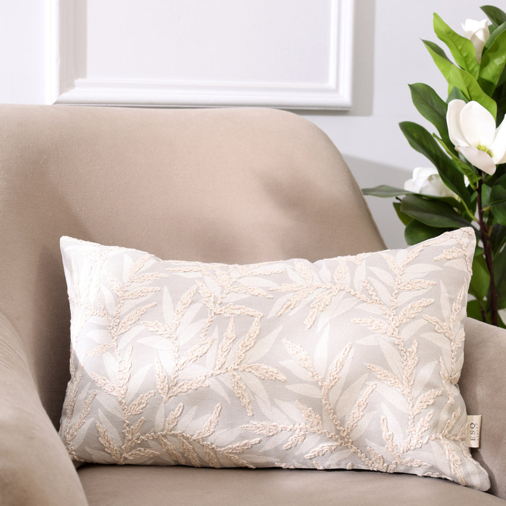 Zena Rectangular Embroidered Cushion Cover 50x30cm - Sage Grey