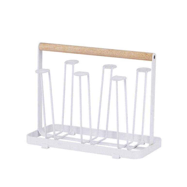 Arhat Organizers Glass Rack with Wooden Handle - White