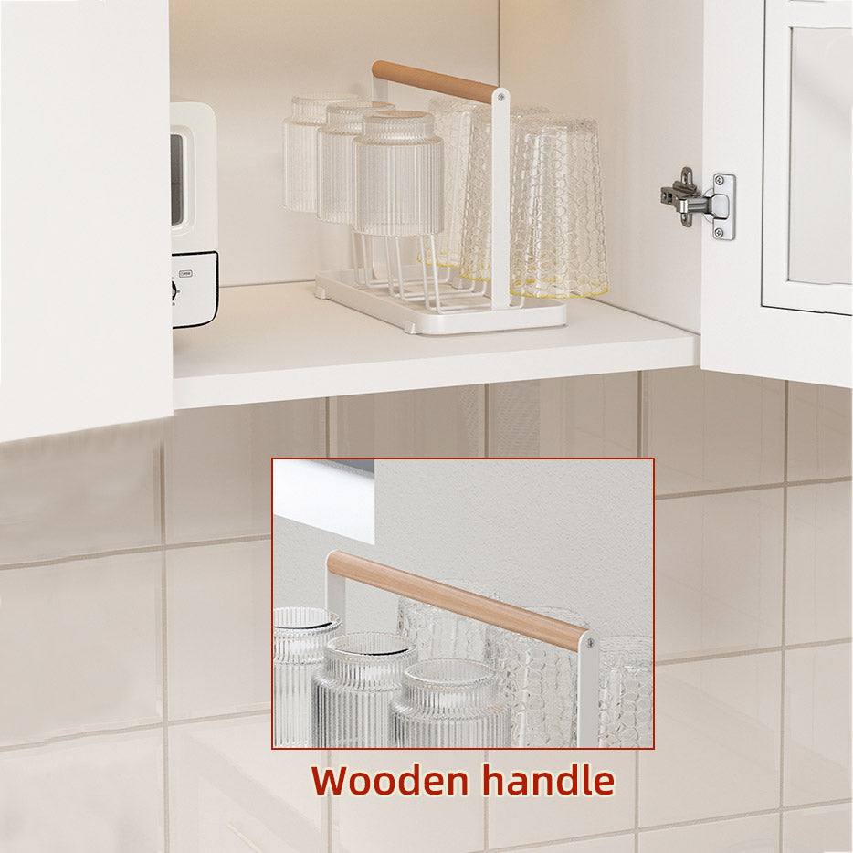 Arhat Organizers Glass Rack with Wooden Handle - White