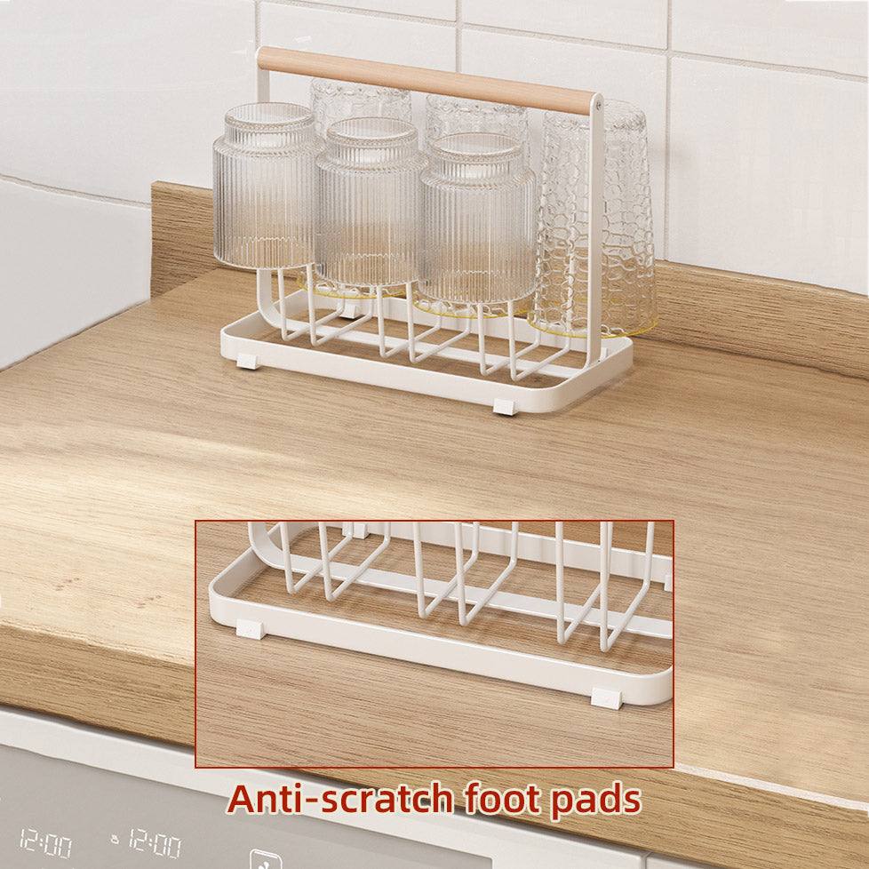 Arhat Organizers Glass Rack with Wooden Handle - White