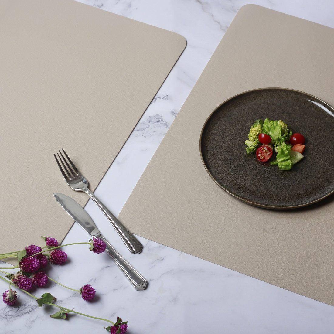 ASA Selection Rectangular Fine Faux Leather Placemats, Set of 2 - Stone