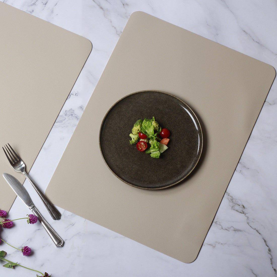 ASA Selection Rectangular Fine Faux Leather Placemats, Set of 2 - Stone