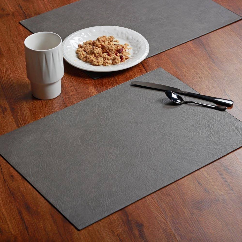 ASA Selection Rectangular Optic Grain Faux Leather Placemats, Set of 2 - Mushroom