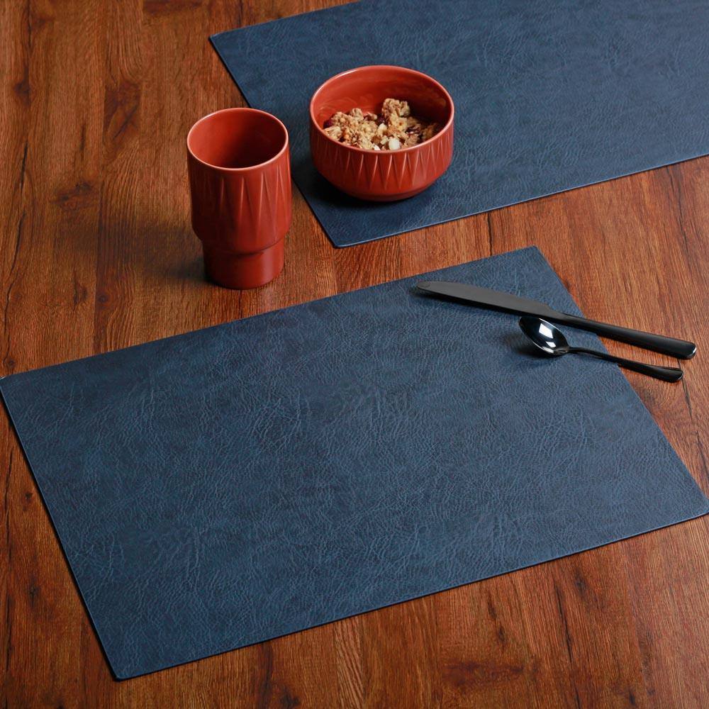 ASA Selection Rectangular Optic Grain Faux Leather Placemats, Set of 2 - Nightsky