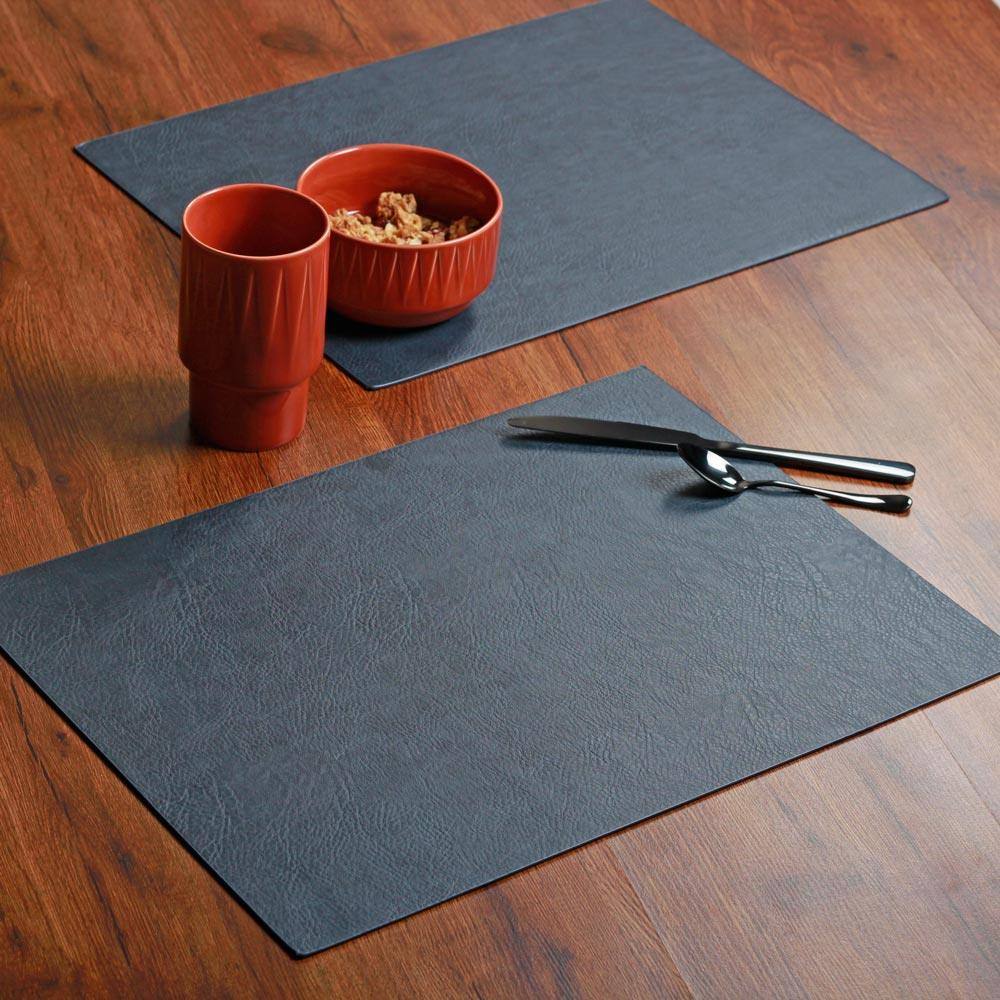 ASA Selection Rectangular Optic Grain Faux Leather Placemats, Set of 2 - Nightsky