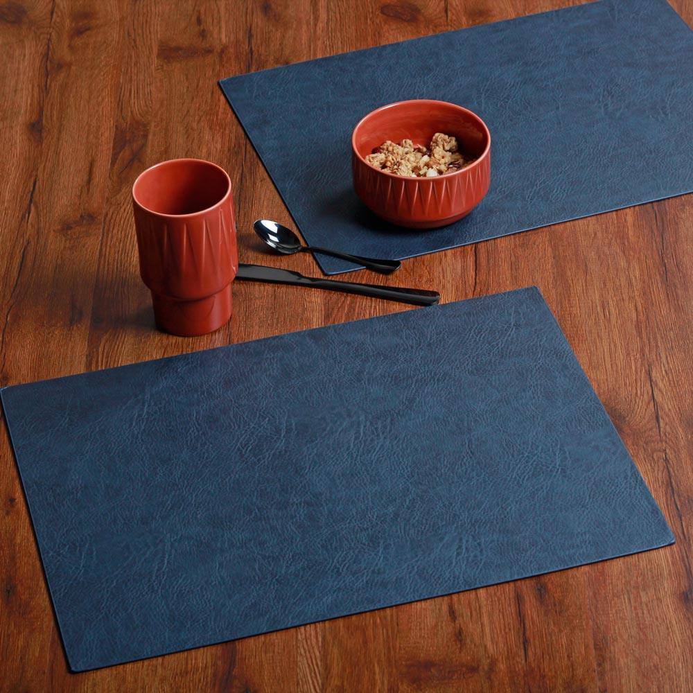 ASA Selection Rectangular Optic Grain Faux Leather Placemats, Set of 2 - Nightsky