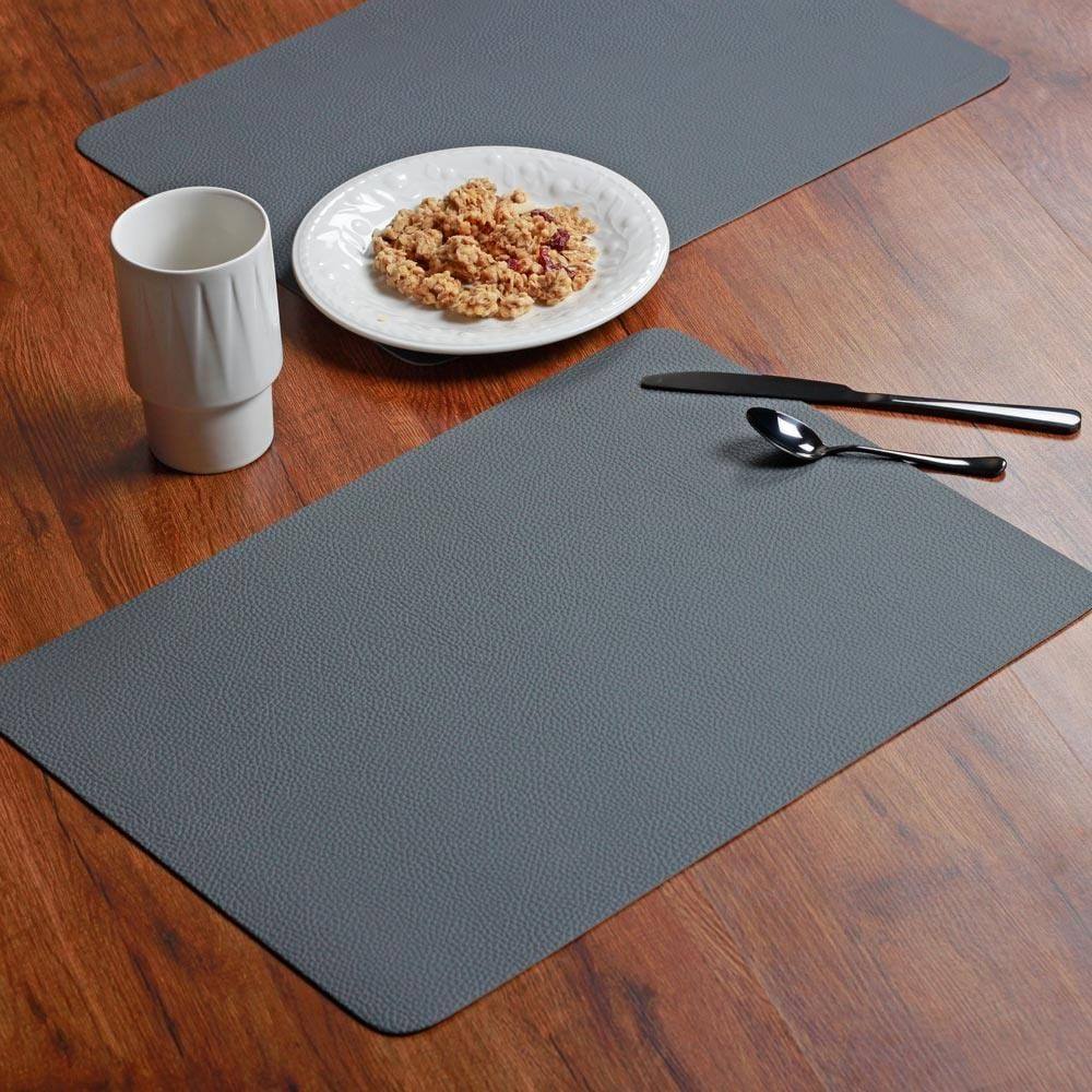 ASA Selection Rectangular Optic Rough Faux Leather Placemats, Set of 2 - Graphite