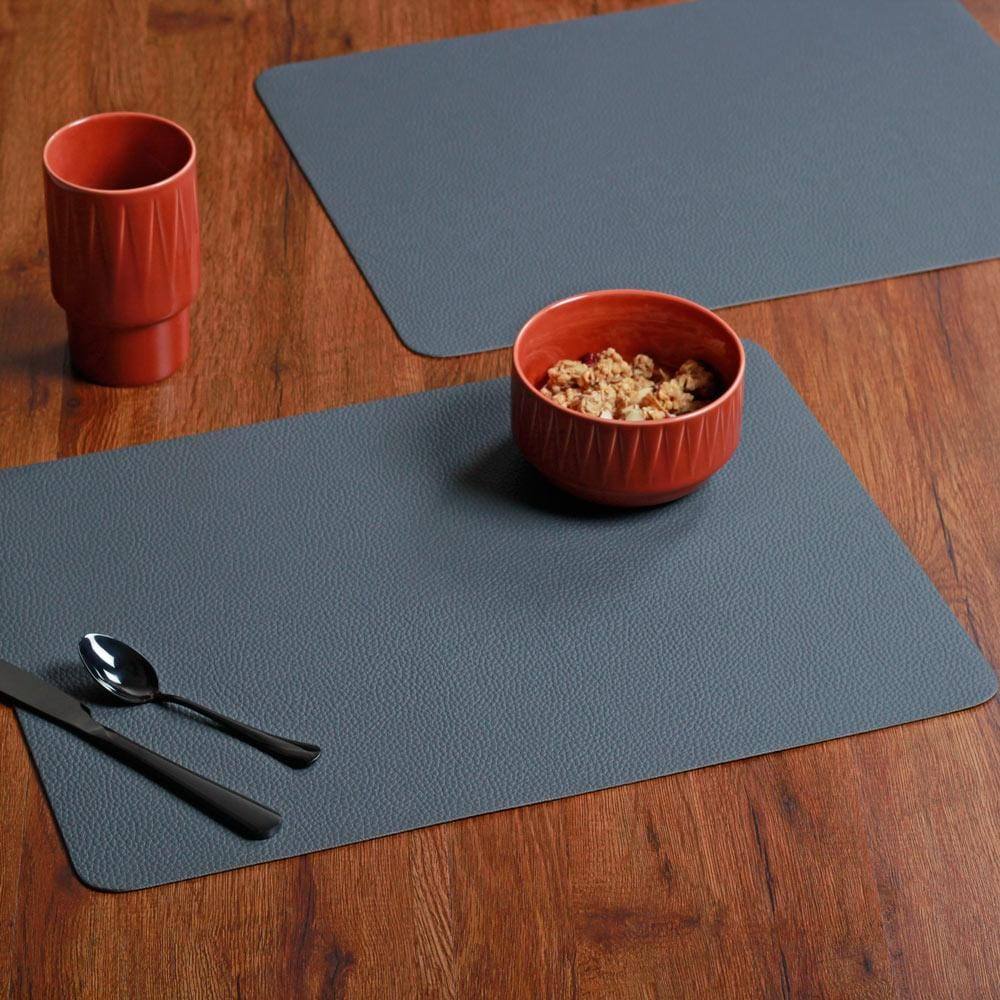 ASA Selection Rectangular Optic Rough Faux Leather Placemats, Set of 2 - Graphite