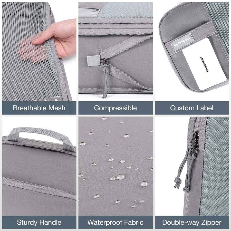 Bagsmart Compression Packing Cubes, Set of 6 - Grey