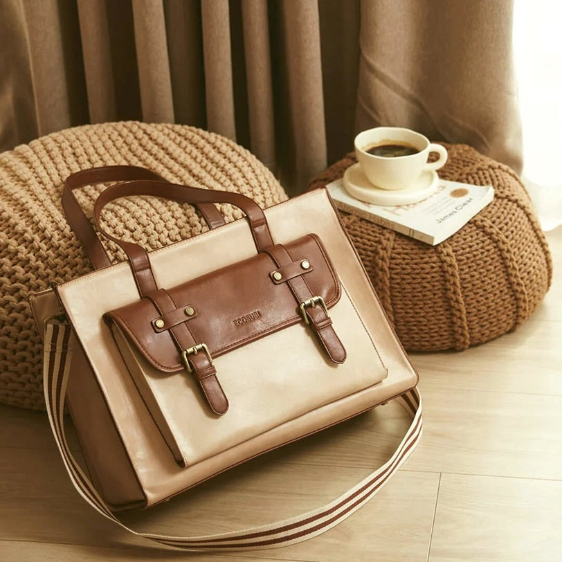 Olivia Classic Laptop Tote - Beige Brown