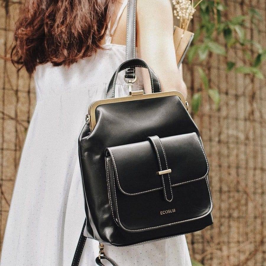 black vintage leather backpack woman Ecosusi Petite Vintage Backpack 6L