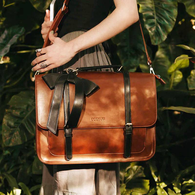 Ecosusi Vintage Bow Briefcase Large - Brown