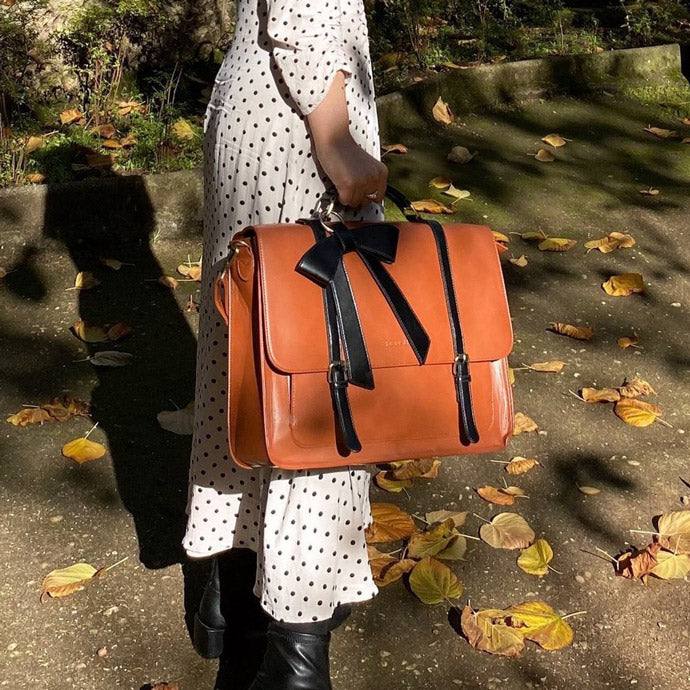 Ecosusi Vintage Bow Briefcase Large - Brown