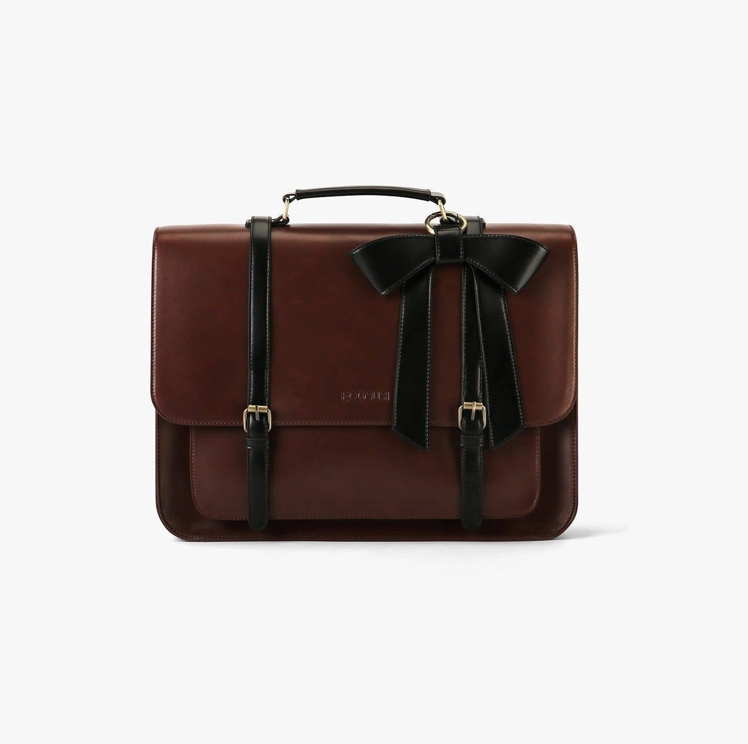 Ecosusi Vintage Bow Briefcase Large Brown Black Modern Quests