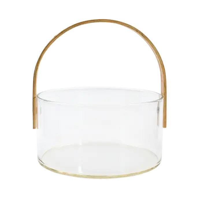 Enhabit Aura Glass Storage Basket with Wooden Handle