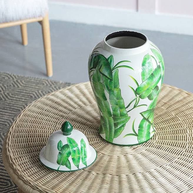 Enhabit Chantilly Ginger Jar With Lid XL - Green Leaves