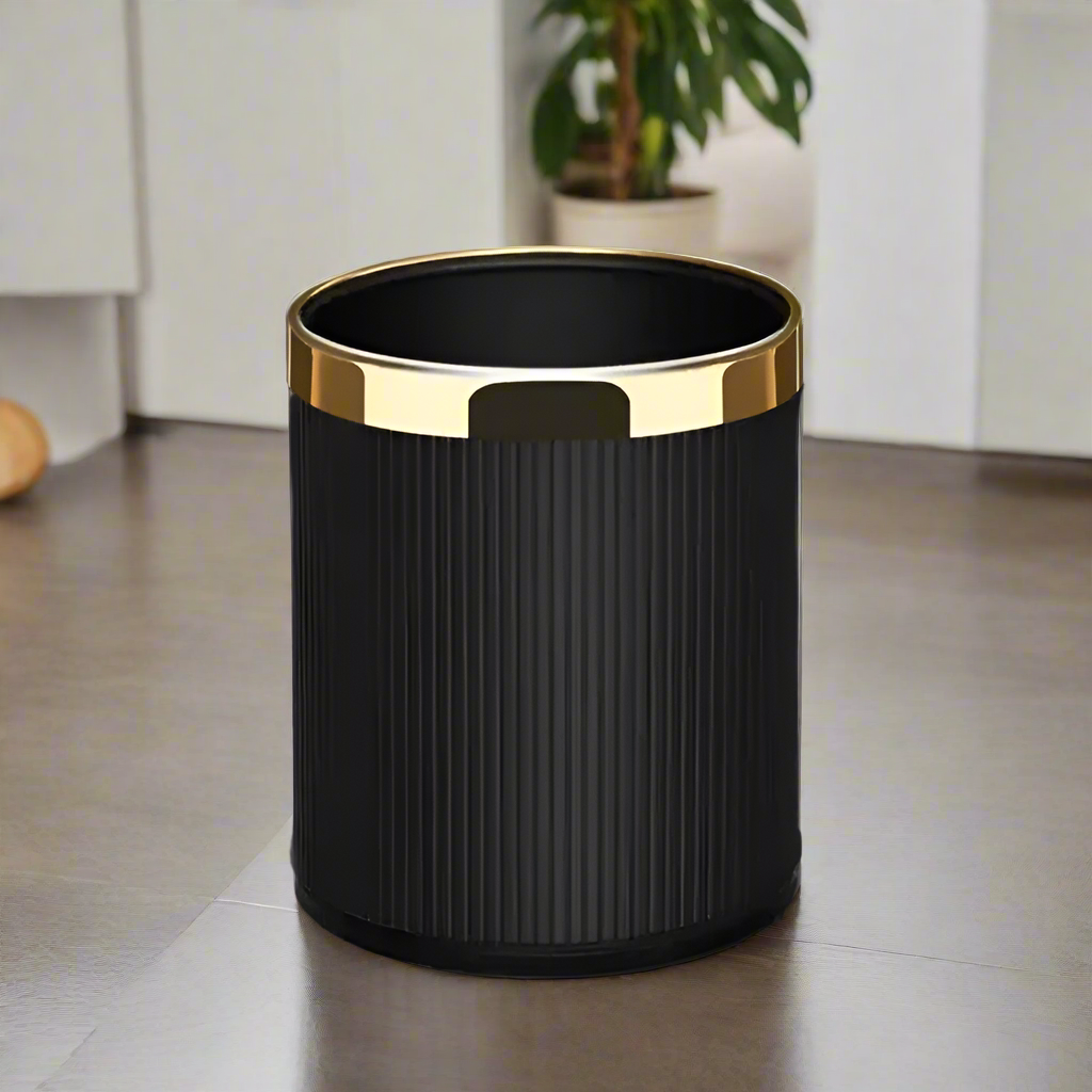 Columns Waste Bin - Black & Gold