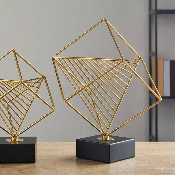 Enhabit Cube Metallic Sculpture - Black Gold