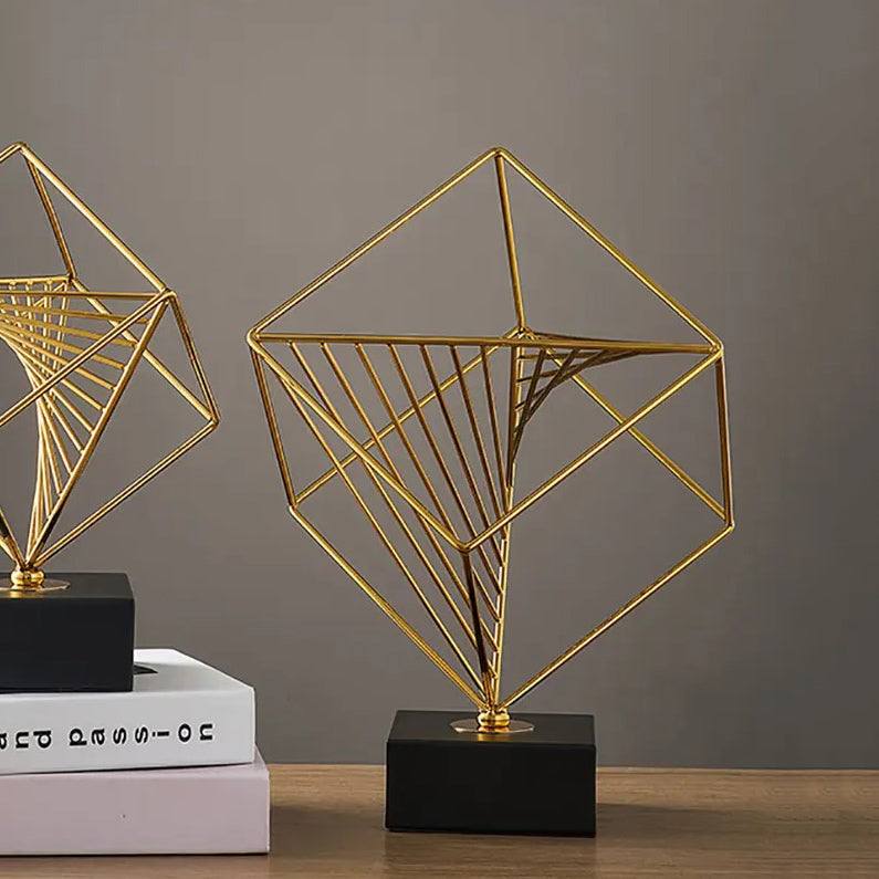 Enhabit Cube Metallic Sculpture - Black Gold