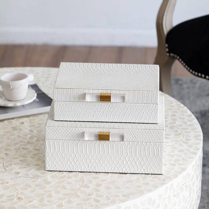 Enhabit Delve Storage Boxes, Set of 2 - White Croc