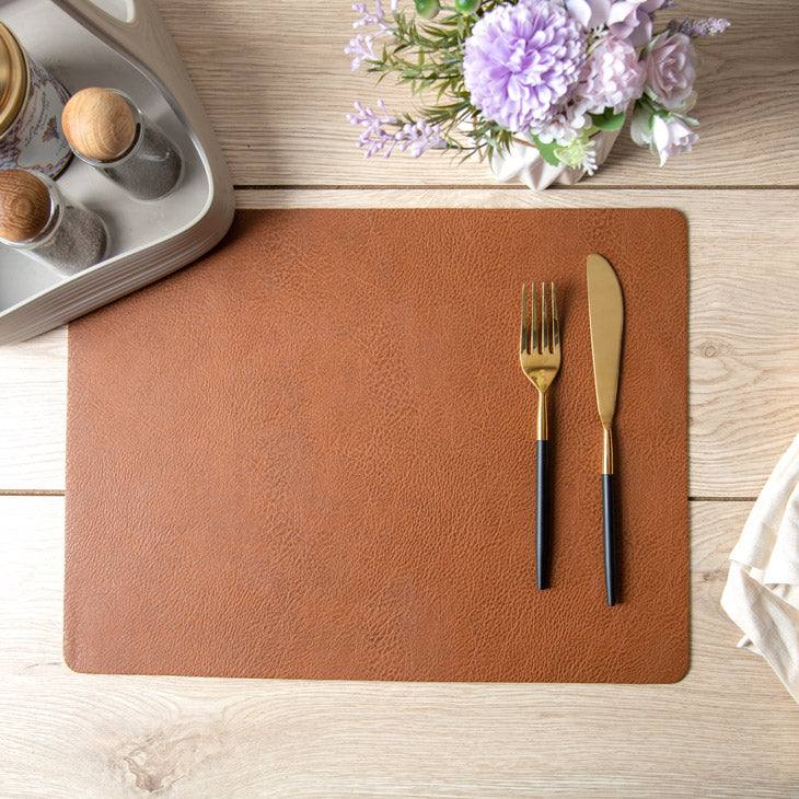 Enhabit Faux Leather Rectangular Placemats, Set of 2 - Tan Brown