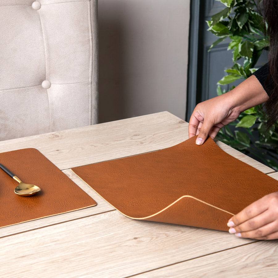 Enhabit Faux Leather Rectangular Placemats, Set of 2 - Tan Brown