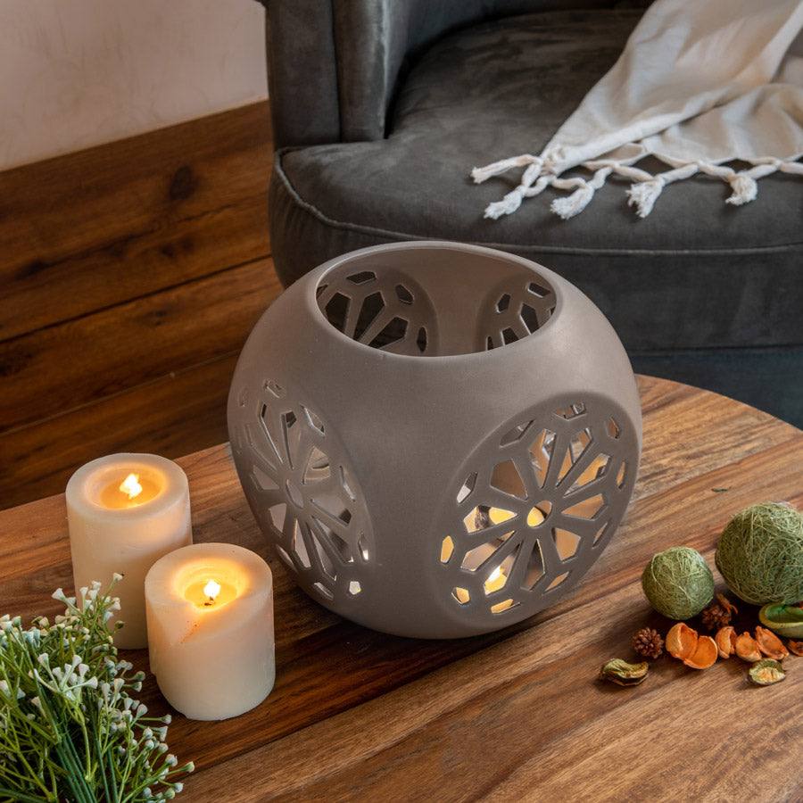 Enhabit Fiore Ceramic Candle Holder Large - Grey