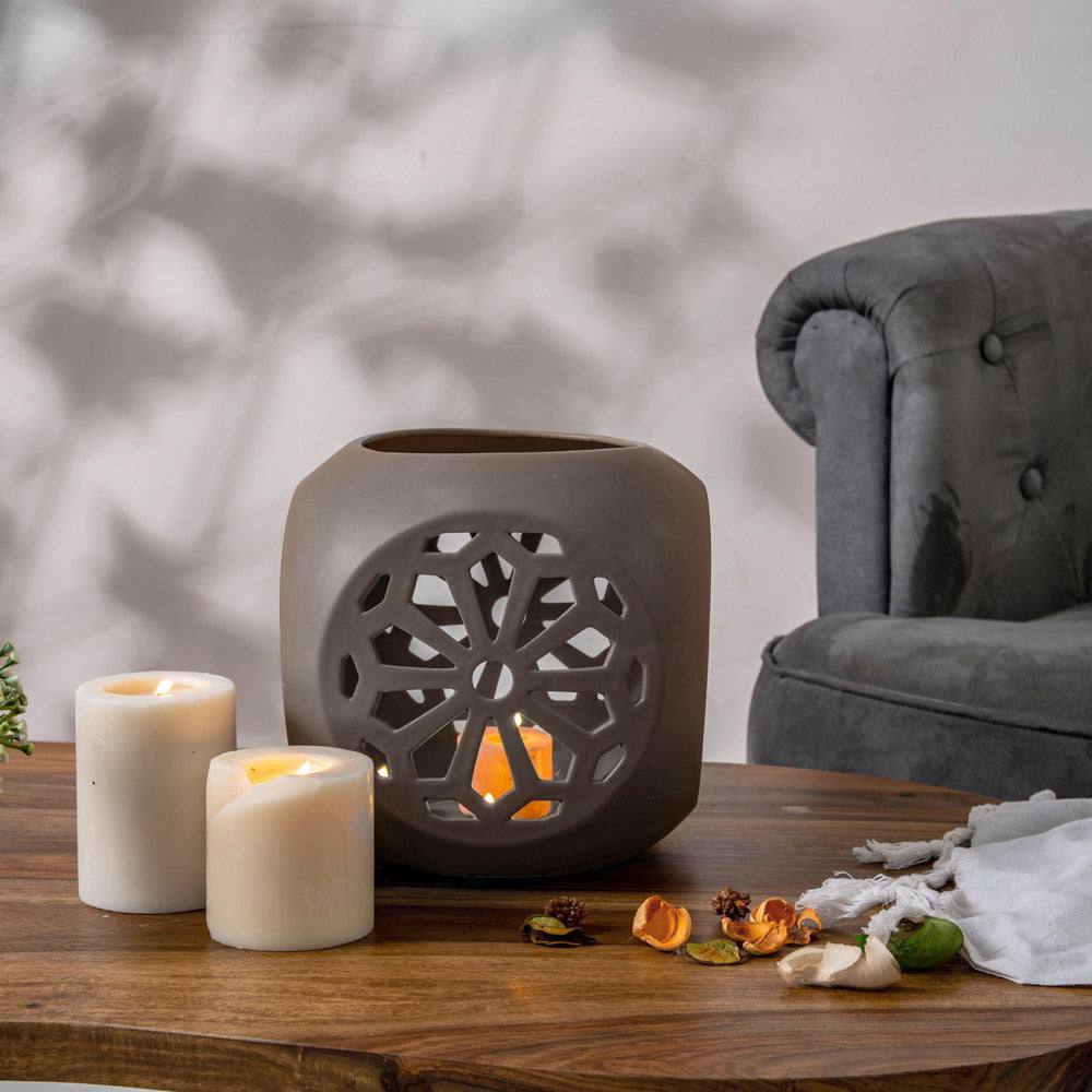 Enhabit Fiore Ceramic Candle Holder Large - Grey