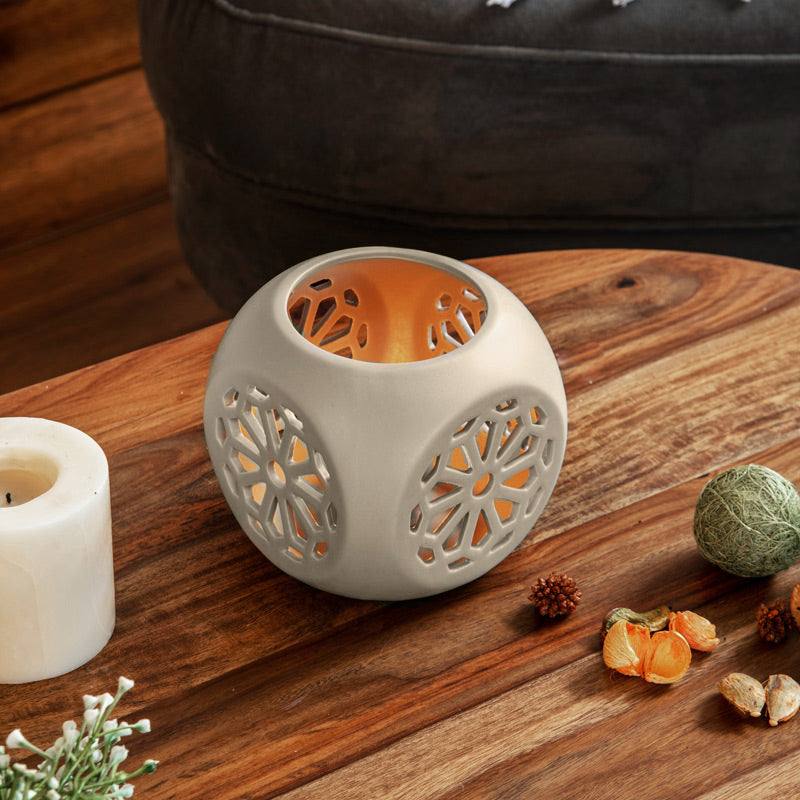 Enhabit Fiore Ceramic Tealight Holder Medium - Beige