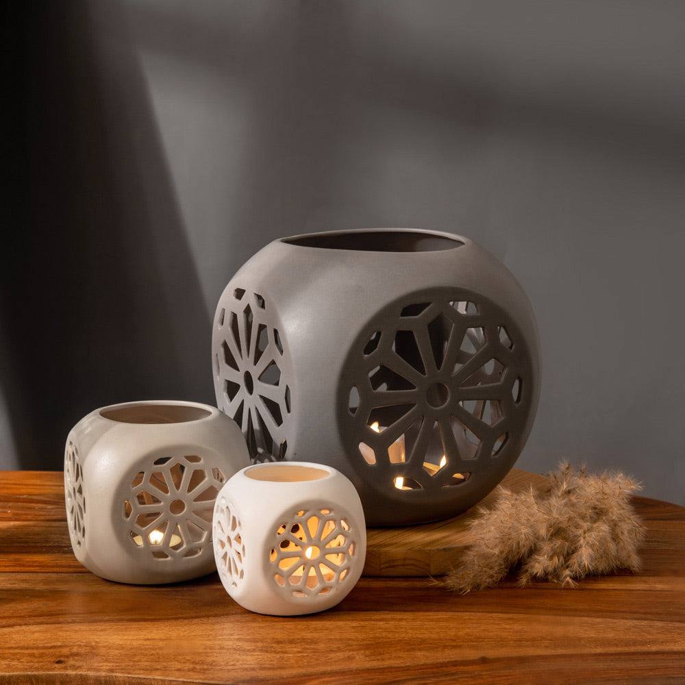 Enhabit Fiore Ceramic Tealight Holder Small - White