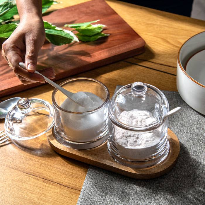 Enhabit Glass Condiment Set with Oval Base